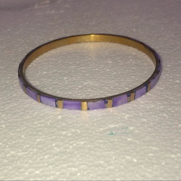 VTG Purple Abalone Inlay Tiled Brass Metal Bangle 8.2” - Picture 2 of 7